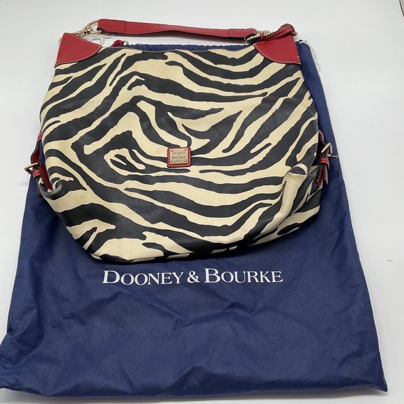 Dooney‎ & Bourke Zebra Print Hobo Bag Shoulder Bag Red Leather Trim - Picture 1 of 16
